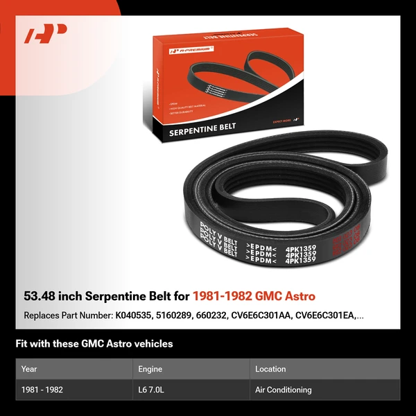53.48 inch Serpentine Belt for 1981-1982 GMC Astro