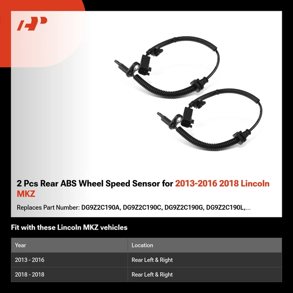 2 Pcs Rear ABS Wheel Speed Sensor for 2013-2016 2018 Lincoln MKZ