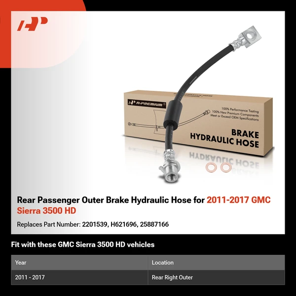 Rear Passenger Outer Brake Hydraulic Hose for 2011-2017 GMC Sierra 3500 HD