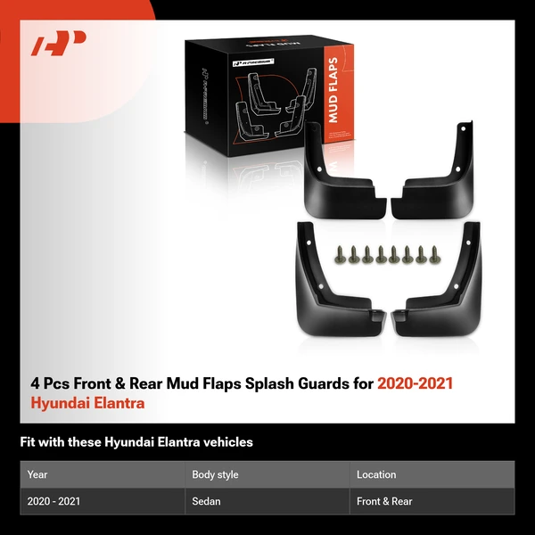 4 Pcs Front & Rear Mud Flaps Splash Guards for 2020-2021 Hyundai Elantra