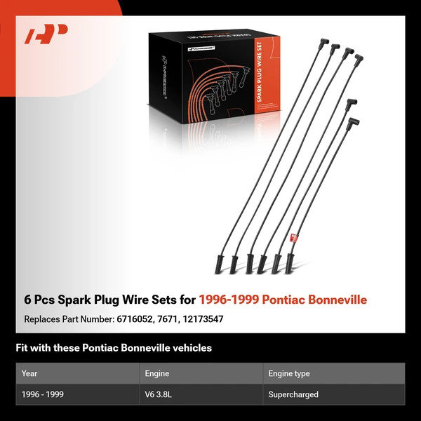6 Pcs Spark Plug Wire Sets for 1996-1999 Pontiac Bonneville