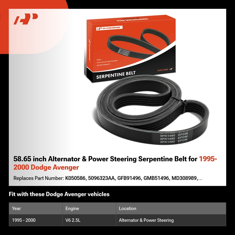 58.65 inch Alternator & Power Steering Serpentine Belt for 1995-2000 Dodge Avenger