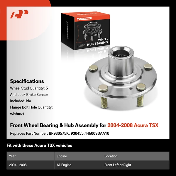 Front Wheel Bearing & Hub Assembly for 2004-2008 Acura TSX