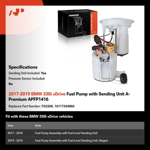 2017-2019 BMW 330i xDrive Fuel Pump with Sending Unit A-Premium APFP1416