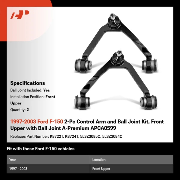 1997-2003 Ford F-150 2-Pc Control Arm and Ball Joint Kit, Front Upper with Ball Joint A-Premium APCA0599