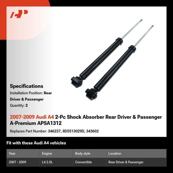 2007-2009 Audi A4 2-Pc Shock Absorber Rear Driver & Passenger A-Premium APSA1312