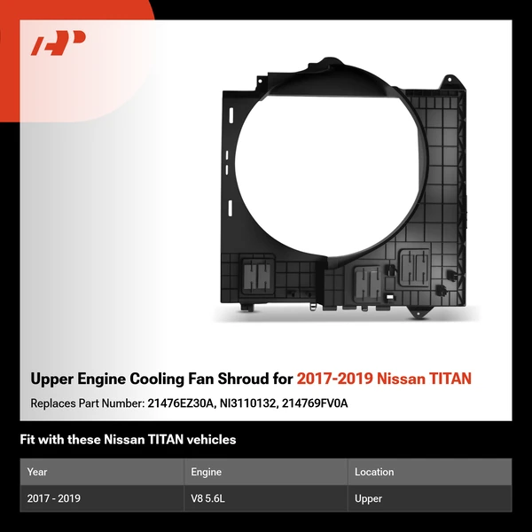 Upper Engine Cooling Fan Shroud for 2017-2019 Nissan TITAN