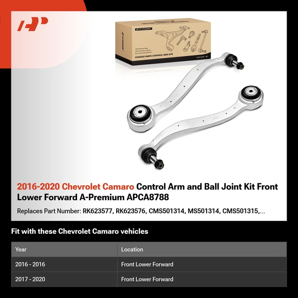 2016-2020 Chevrolet Camaro Control Arm and Ball Joint Kit Front Lower Forward A-Premium APCA8788