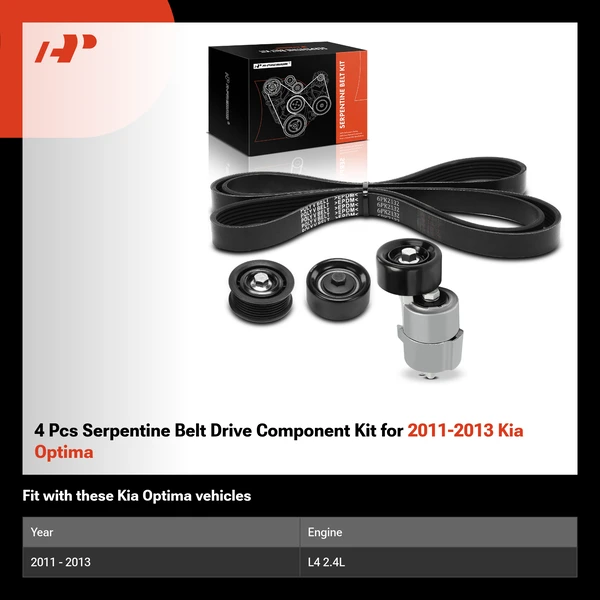 4 Pcs Serpentine Belt Drive Component Kit for 2011-2013 Kia Optima