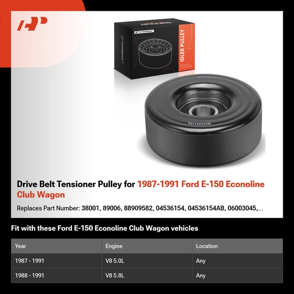 Drive Belt Tensioner Pulley for 1987-1991 Ford E-150 Econoline Club Wagon