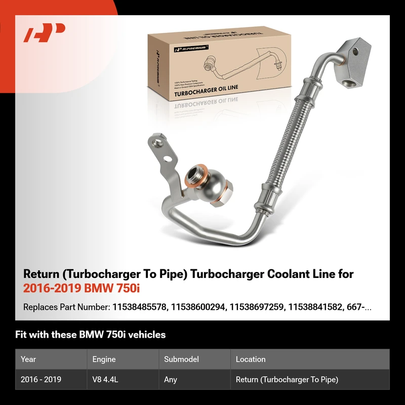 Return (Turbocharger To Pipe) Turbocharger Coolant Line for 2016-2019 BMW 750i
