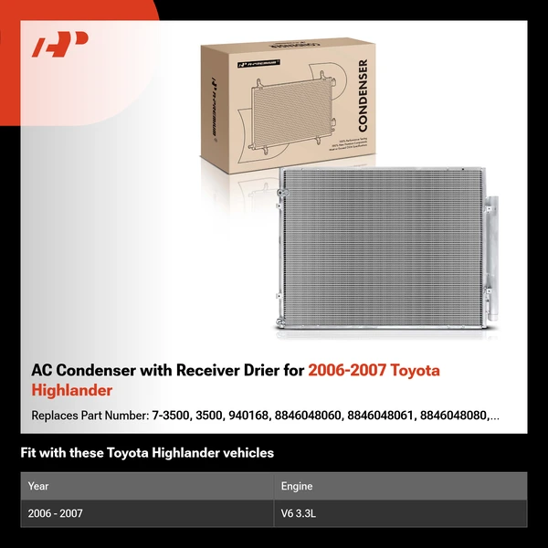 AC Condenser with Receiver Drier for 2006-2007 Toyota Highlander