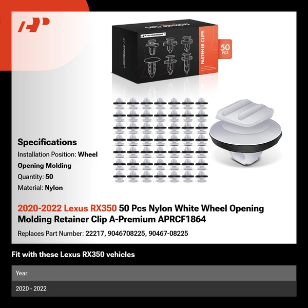 2020-2022 Lexus RX350 50 Pcs Nylon White Wheel Opening Molding Retainer Clip A-Premium APRCF1864