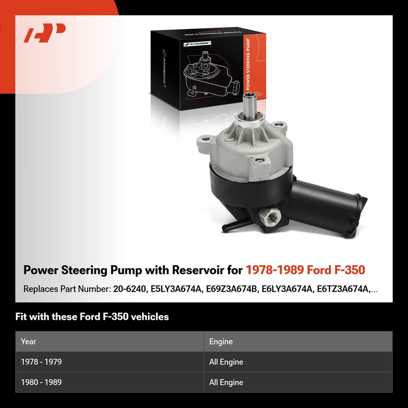 Power Steering Pump with Reservoir for 1978-1989 Ford F-350