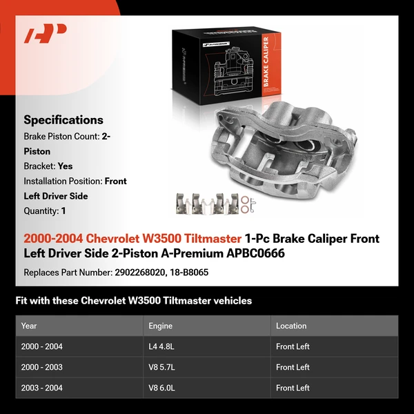 2000-2004 Chevrolet W3500 Tiltmaster 1-Pc Brake Caliper Front Left Driver Side 2-Piston A-Premium APBC0666