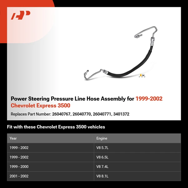 Power Steering Pressure Line Hose Assembly for 1999-2002 Chevrolet Express 3500