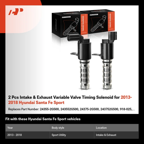 2 Pcs Intake & Exhaust Variable Valve Timing Solenoid for 2013-2018 Hyundai Santa Fe Sport