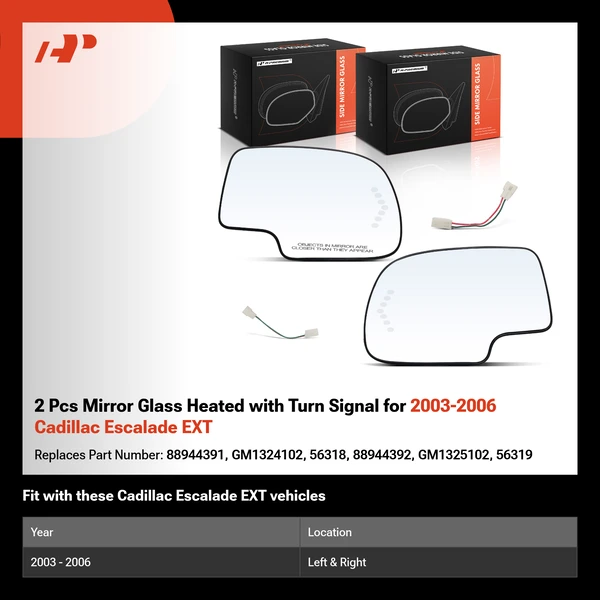 2 Pcs Mirror Glass Heated with Turn Signal for 2003-2006 Cadillac Escalade EXT