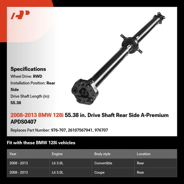 2008-2013 BMW 128i 55.38 in. Drive Shaft Rear Side A-Premium APDS0407