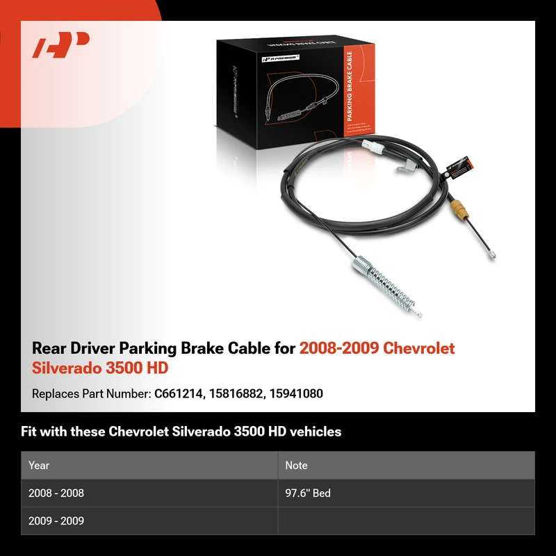 Rear Driver Parking Brake Cable for 2008-2009 Chevrolet Silverado 3500 HD