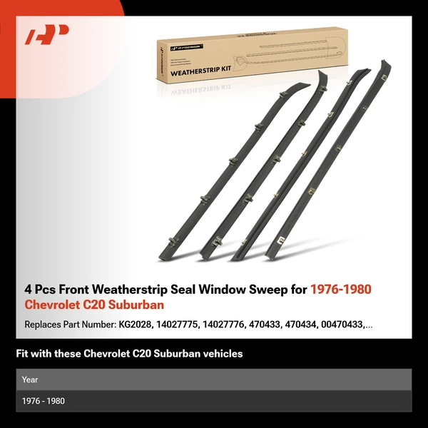 4 Pcs Front Weatherstrip Seal Window Sweep for 1976-1980 Chevrolet C20 Suburban