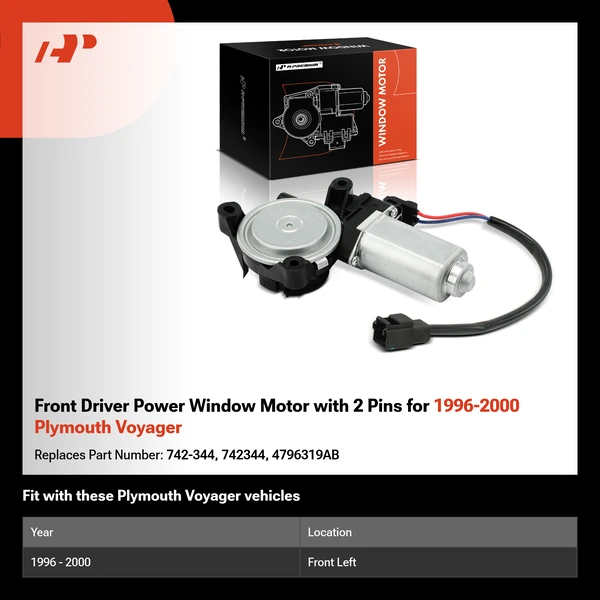 Front Driver Power Window Motor with 2 Pins for 1996-2000 Plymouth Voyager