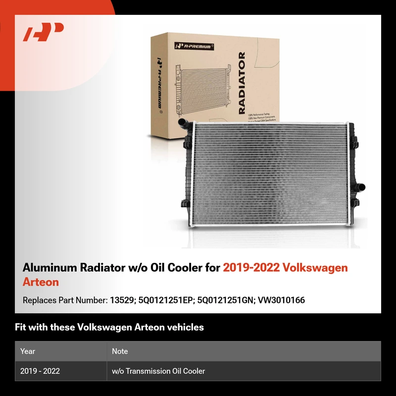 Aluminum Radiator w/o Oil Cooler for 2019-2022 Volkswagen Arteon