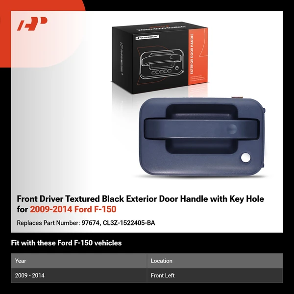 Front Driver Textured Black Exterior Door Handle with Key Hole for 2009-2014 Ford F-150