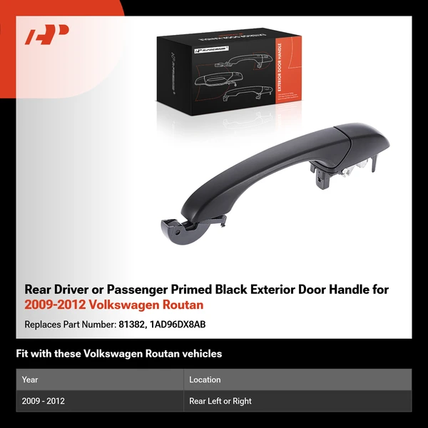 Rear Driver or Passenger Primed Black Exterior Door Handle for 2009-2012 Volkswagen Routan