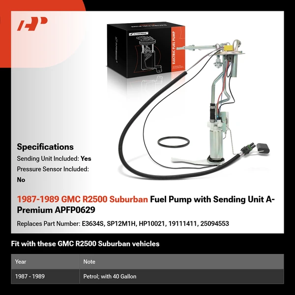 1987-1989 GMC R2500 Suburban Fuel Pump with Sending Unit A-Premium APFP0629