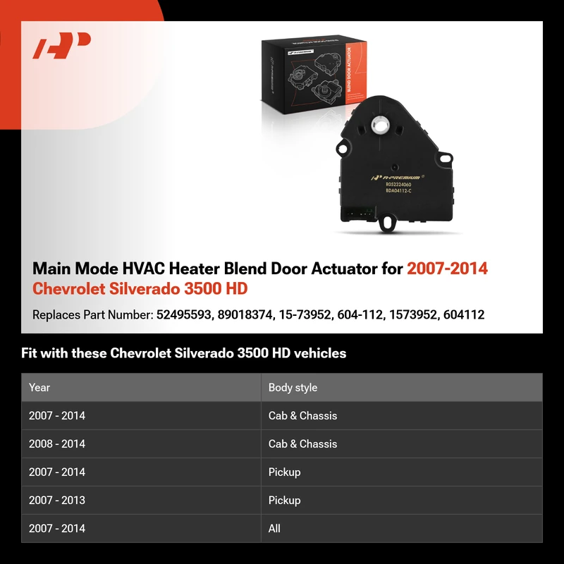 Main Mode HVAC Heater Blend Door Actuator for 2007-2014 Chevrolet Silverado 3500 HD