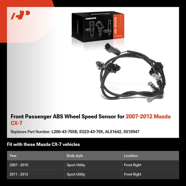 Front Passenger ABS Wheel Speed Sensor for 2007-2012 Mazda CX-7