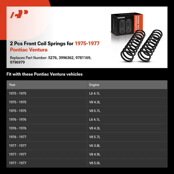 2 Pcs Front Coil Springs for 1975-1977 Pontiac Ventura