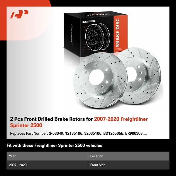 2 Pcs Front Drilled Brake Rotors for 2007-2020 Freightliner Sprinter 2500