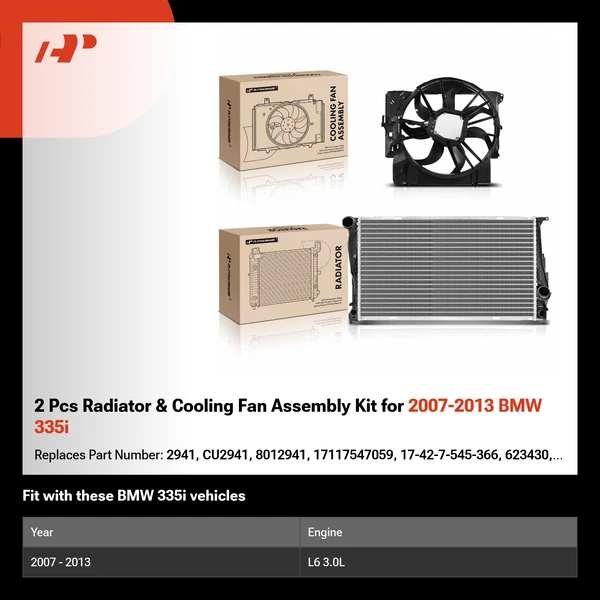 2 Pcs Radiator & Cooling Fan Assembly Kit for 2007-2013 BMW 335i