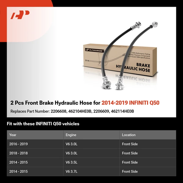 2 Pcs Front Brake Hydraulic Hose for 2014-2019 INFINITI Q50