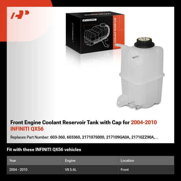 Front Engine Coolant Reservoir Tank with Cap for 2004-2010 INFINITI QX56