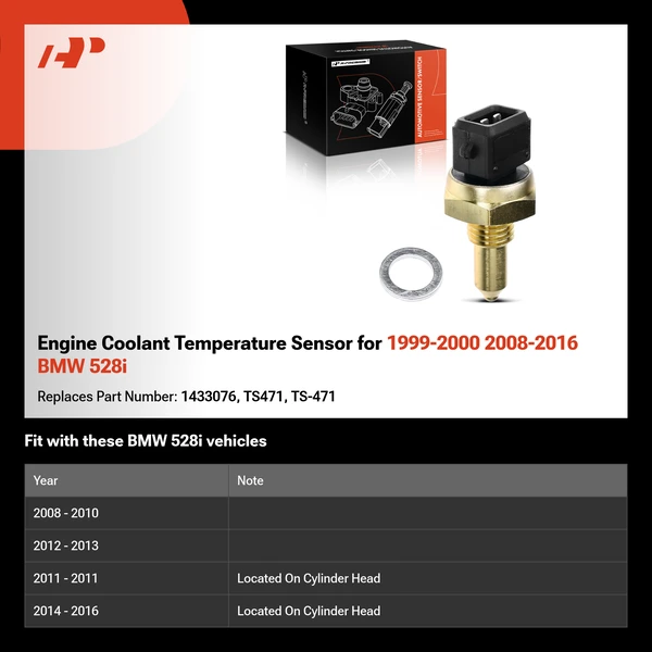 Engine Coolant Temperature Sensor for 1999-2000 2008-2016 BMW 528i