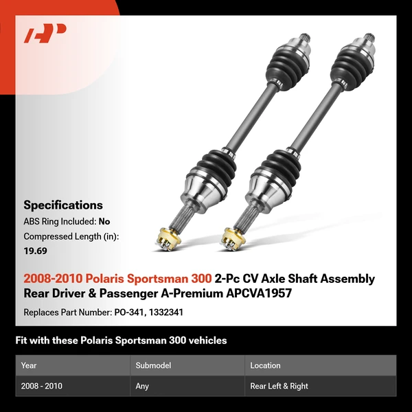 2008-2010 Polaris Sportsman 300 2-Pc CV Axle Shaft Assembly Rear Driver & Passenger A-Premium APCVA1957