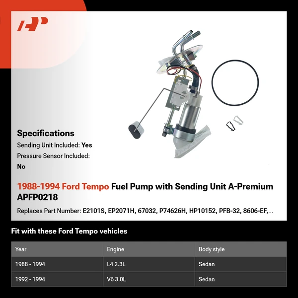 1988-1994 Ford Tempo Fuel Pump with Sending Unit A-Premium APFP0218