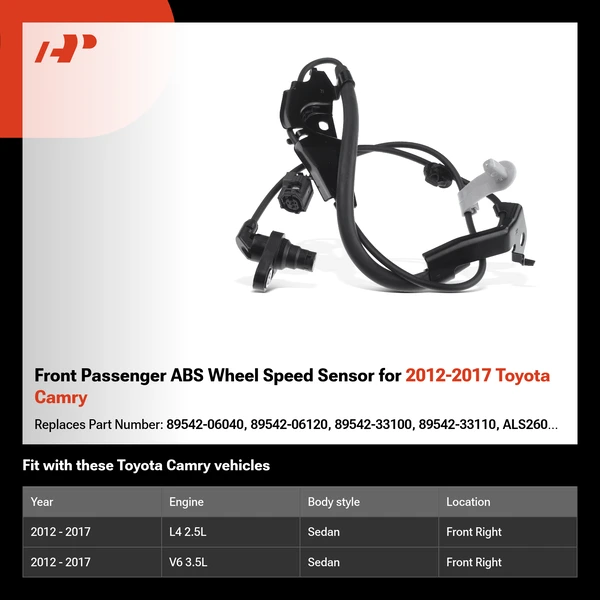 Front Passenger ABS Wheel Speed Sensor for 2012-2017 Toyota Camry