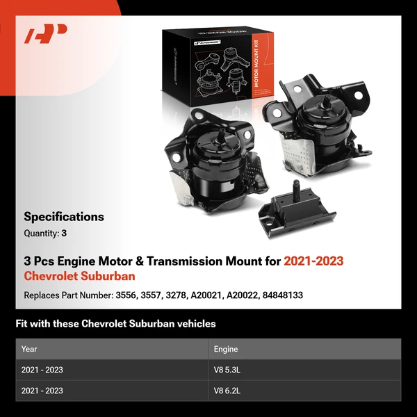 3 Pcs Engine Motor & Transmission Mount for 2021-2023 Chevrolet Suburban