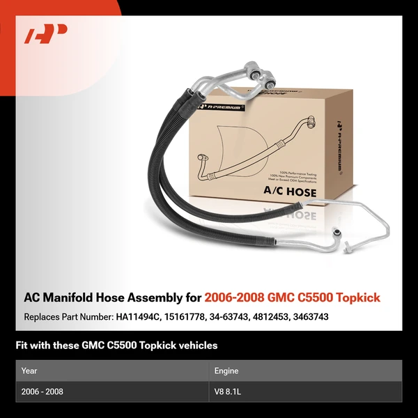 AC Manifold Hose Assembly for 2006-2008 GMC C5500 Topkick