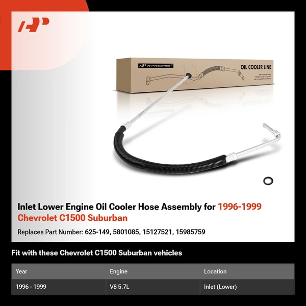 Inlet Lower Engine Oil Cooler Hose Assembly for 1996-1999 Chevrolet C1500 Suburban