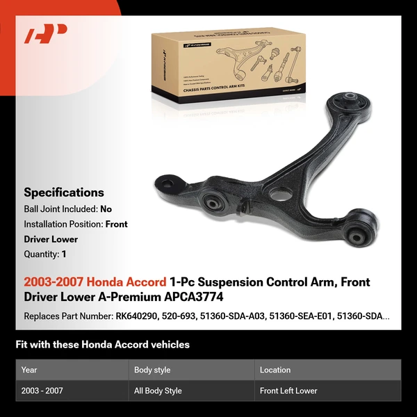 2003-2007 Honda Accord 1-Pc Suspension Control Arm, Front Driver Lower A-Premium APCA3774