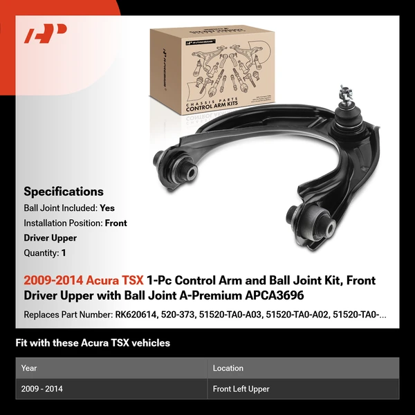 2009-2014 Acura TSX 1-Pc Control Arm and Ball Joint Kit, Front Driver Upper with Ball Joint A-Premium APCA3696