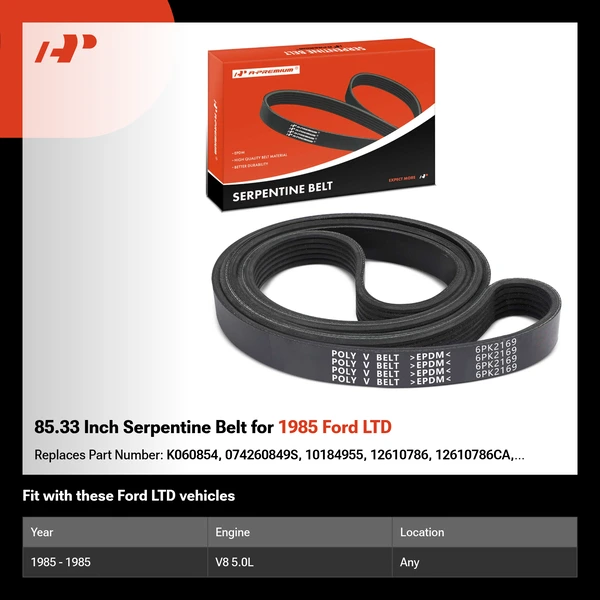 85.33 Inch Serpentine Belt for 1985 Ford LTD