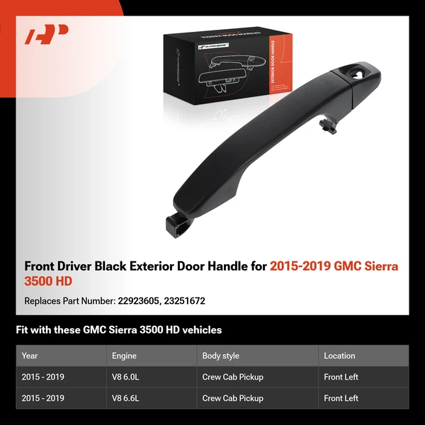 Front Driver Black Exterior Door Handle for 2015-2019 GMC Sierra 3500 HD