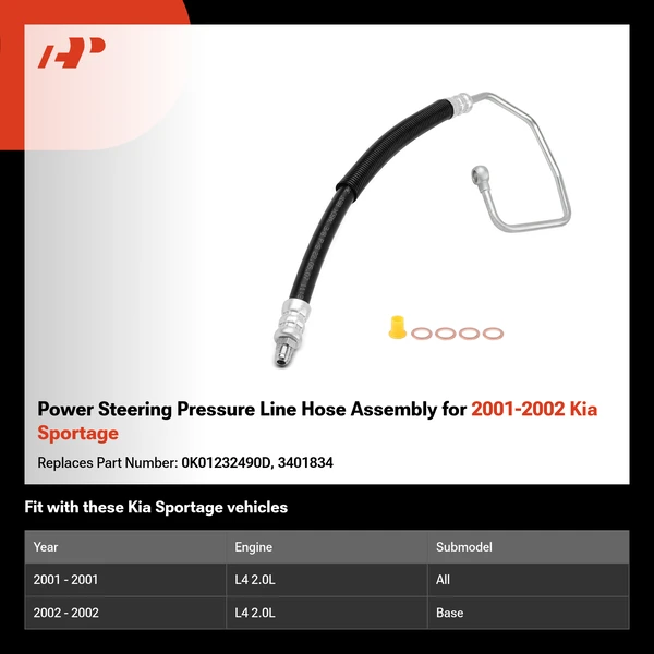Power Steering Pressure Line Hose Assembly for 2001-2002 Kia Sportage