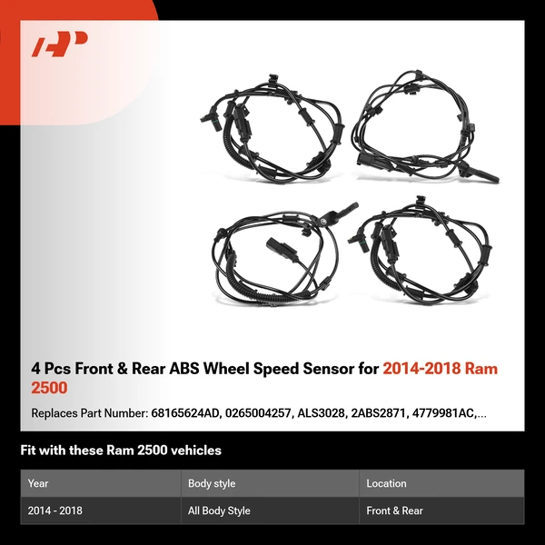 4 Pcs Front & Rear ABS Wheel Speed Sensor for 2014-2018 Ram 2500
